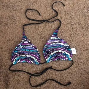 purple, white, turquoise, pink and black top(swim)